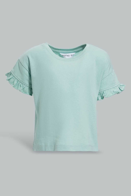 Redtag-Green-Solid-Drop-Shoulder-T-Shirt-Category:T-Shirts,-Colour:Green,-Deals:New-In,-Filter:Infant-Girls-(3-to-24-Mths),-ING-T-Shirts,-New-In-ING-APL,-Non-Sale,-Section:Girls-(0-to-14Yrs),-W22O-Infant-Girls-3 to 24 Months