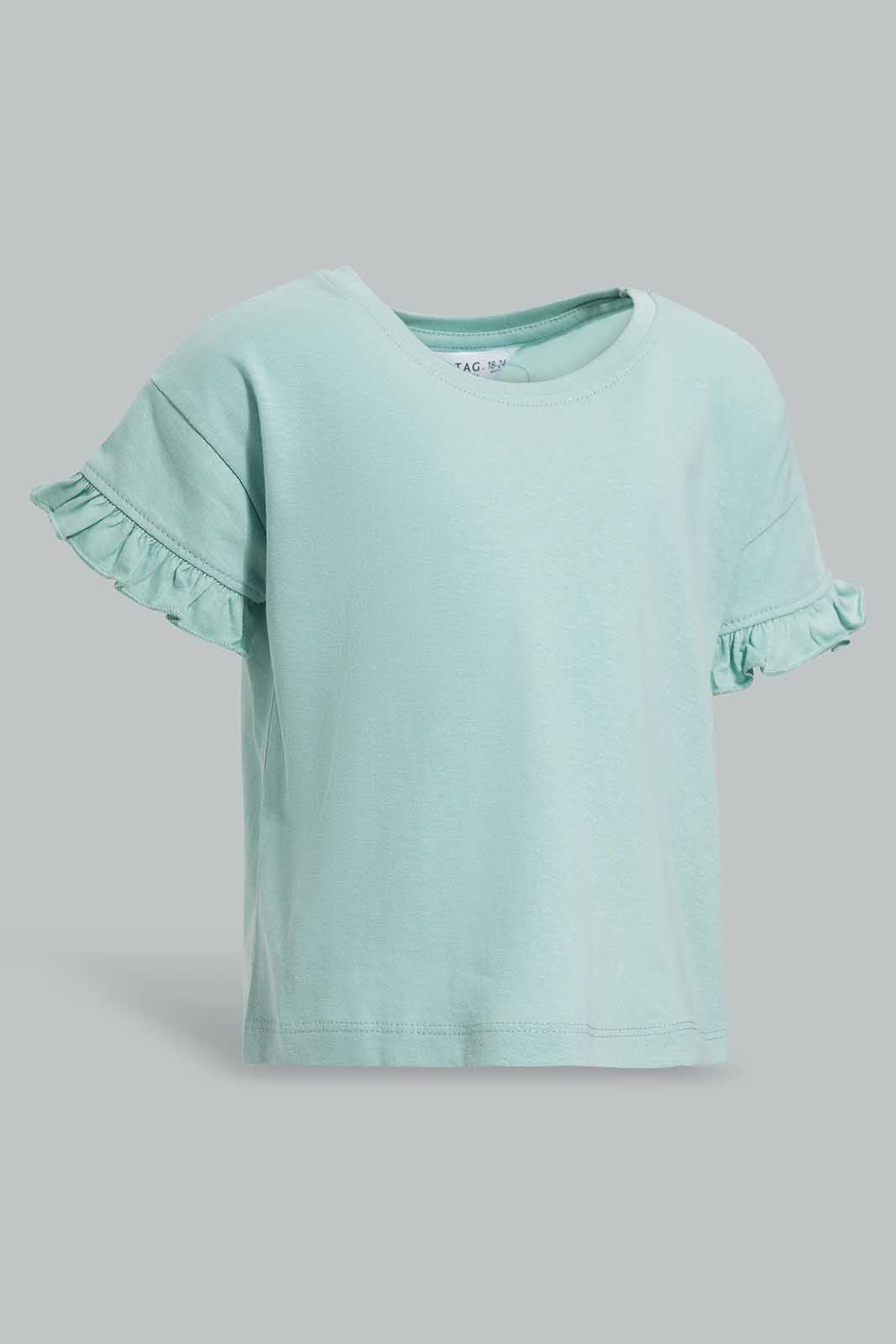 Redtag-Green-Solid-Drop-Shoulder-T-Shirt-Category:T-Shirts,-Colour:Green,-Deals:New-In,-Filter:Infant-Girls-(3-to-24-Mths),-ING-T-Shirts,-New-In-ING-APL,-Non-Sale,-Section:Girls-(0-to-14Yrs),-W22O-Infant-Girls-3 to 24 Months