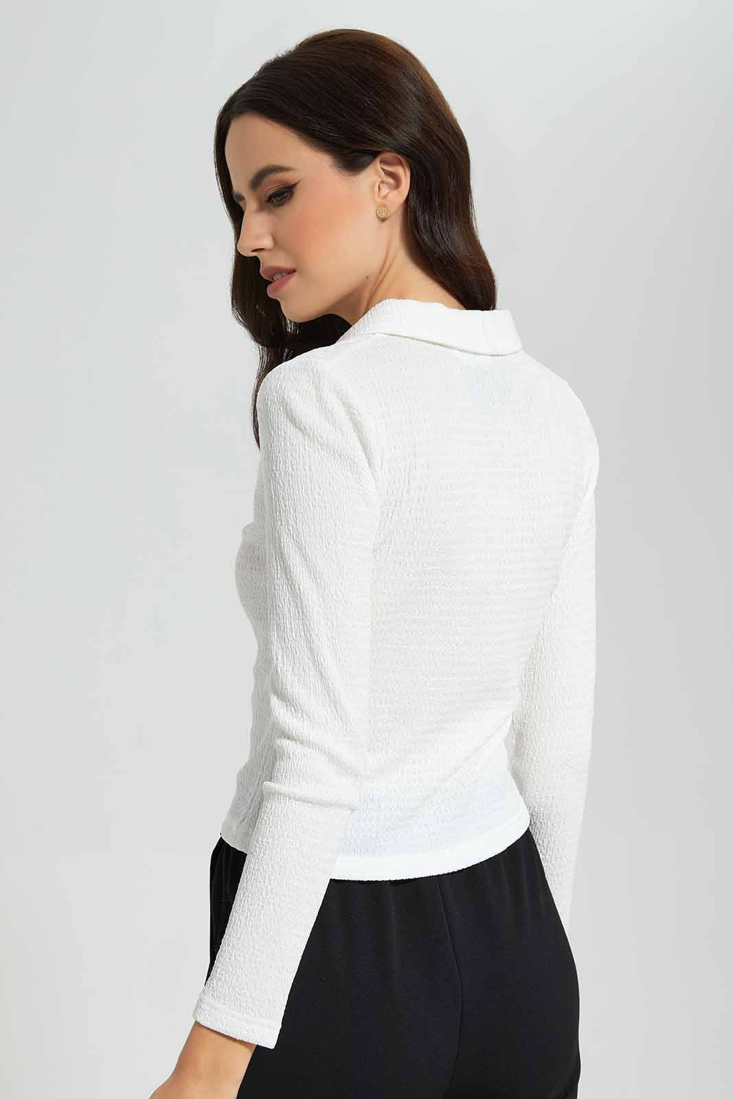 Redtag-White-Ruchee-Collared-Shirt-Category:Tops,-Colour:White,-Deals:New-In,-FF,-Filter:Women's-Clothing,-New-In-Women-APL,-Non-Sale,-Section:Women,-W22O,-Women-Tops-Women's-