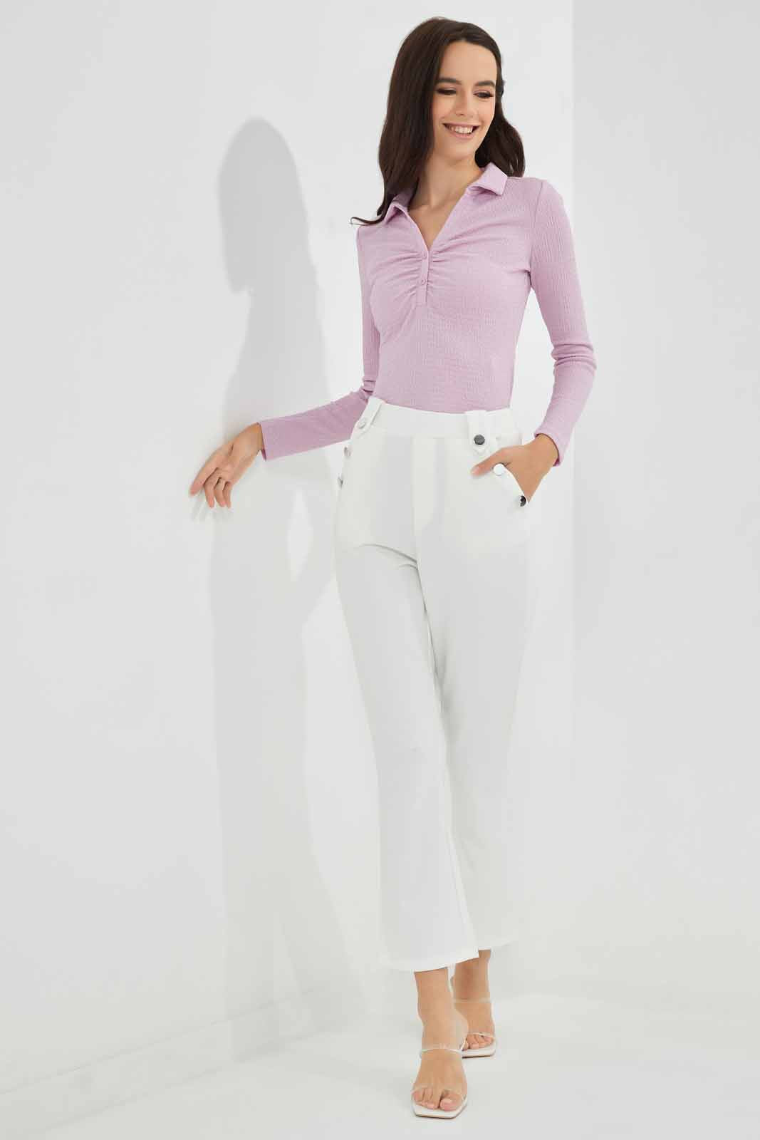 Redtag-Pink-Ruched-Collared-Shirt-Category:Tops,-Colour:Lavender,-Deals:New-In,-FF,-Filter:Women's-Clothing,-New-In-Women-APL,-Non-Sale,-Section:Women,-W22O,-Women-Tops-Women's-