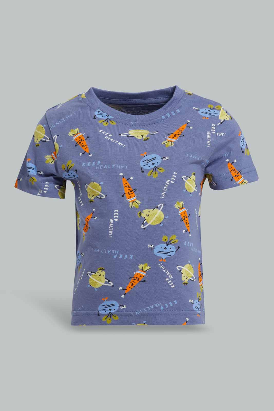 Redtag-Blue-Fruit-Aop-Short-Slv-Tshirt-Category:T-Shirts,-Colour:Ecru,-Deals:New-In,-Filter:Infant-Boys-(3-to-24-Mths),-INB-T-Shirts,-New-In-INB-APL,-Non-Sale,-Section:Boys-(0-to-14Yrs),-TBL,-W22A-Infant-Boys-3 to 24 Months