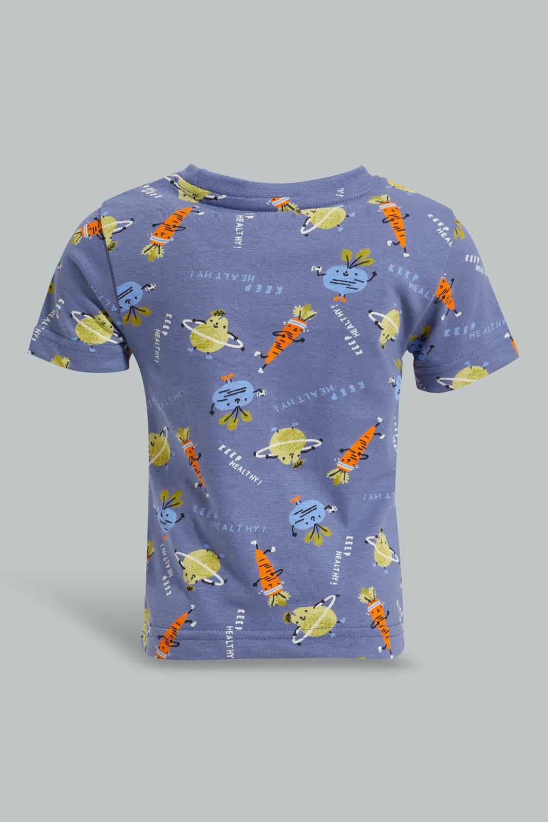 Redtag-Blue-Fruit-Aop-Short-Slv-Tshirt-Category:T-Shirts,-Colour:Ecru,-Deals:New-In,-Filter:Infant-Boys-(3-to-24-Mths),-INB-T-Shirts,-New-In-INB-APL,-Non-Sale,-Section:Boys-(0-to-14Yrs),-TBL,-W22A-Infant-Boys-3 to 24 Months