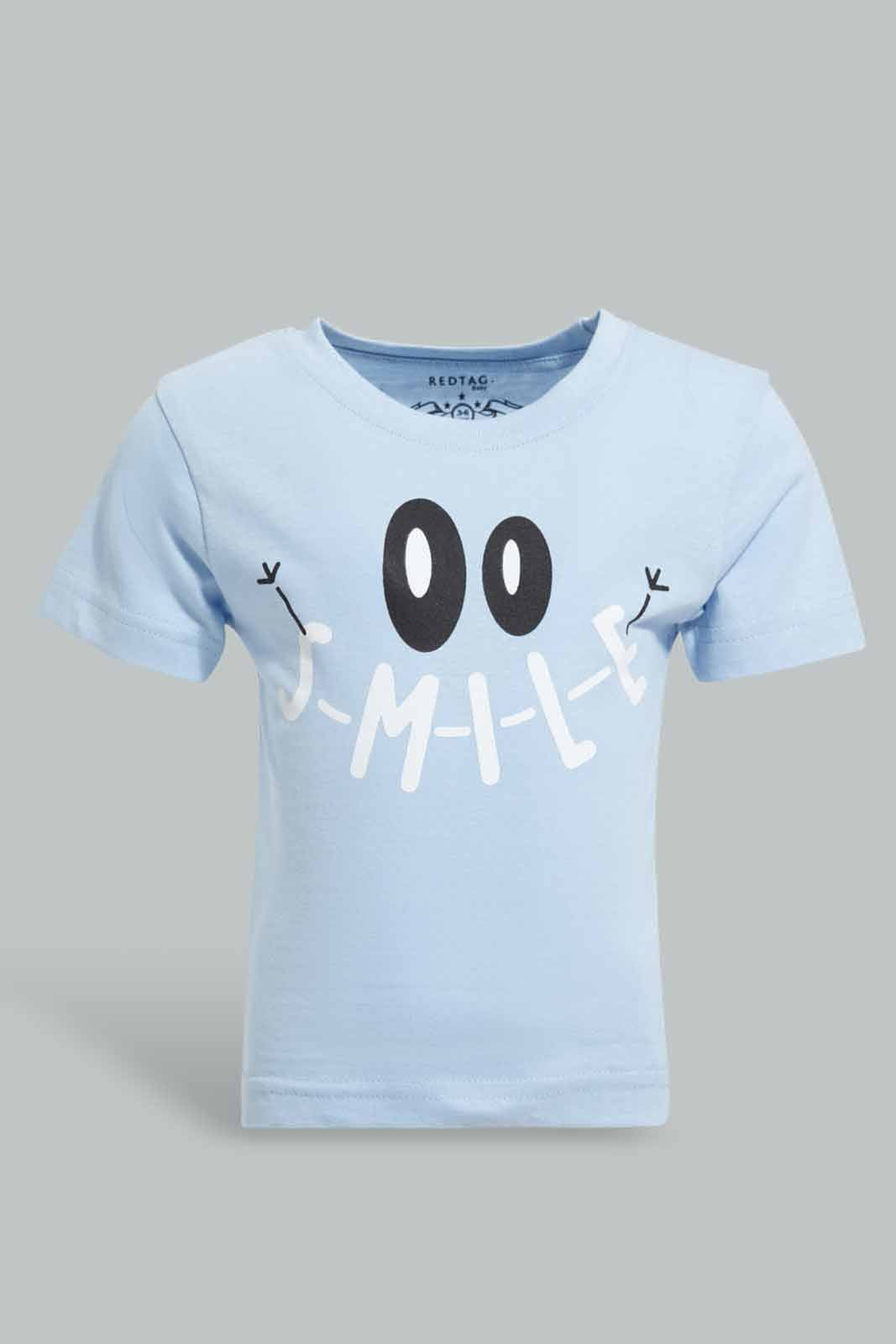 Redtag-Blue-Smile-Short-Slv-Tshirt-Category:T-Shirts,-Colour:Blue,-Deals:New-In,-Filter:Infant-Boys-(3-to-24-Mths),-INB-T-Shirts,-New-In-INB-APL,-Non-Sale,-Section:Boys-(0-to-14Yrs),-TBL,-W22A-Infant-Boys-3 to 24 Months