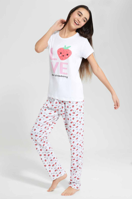 White Strawberry Pyjama Set (2 Piece)
