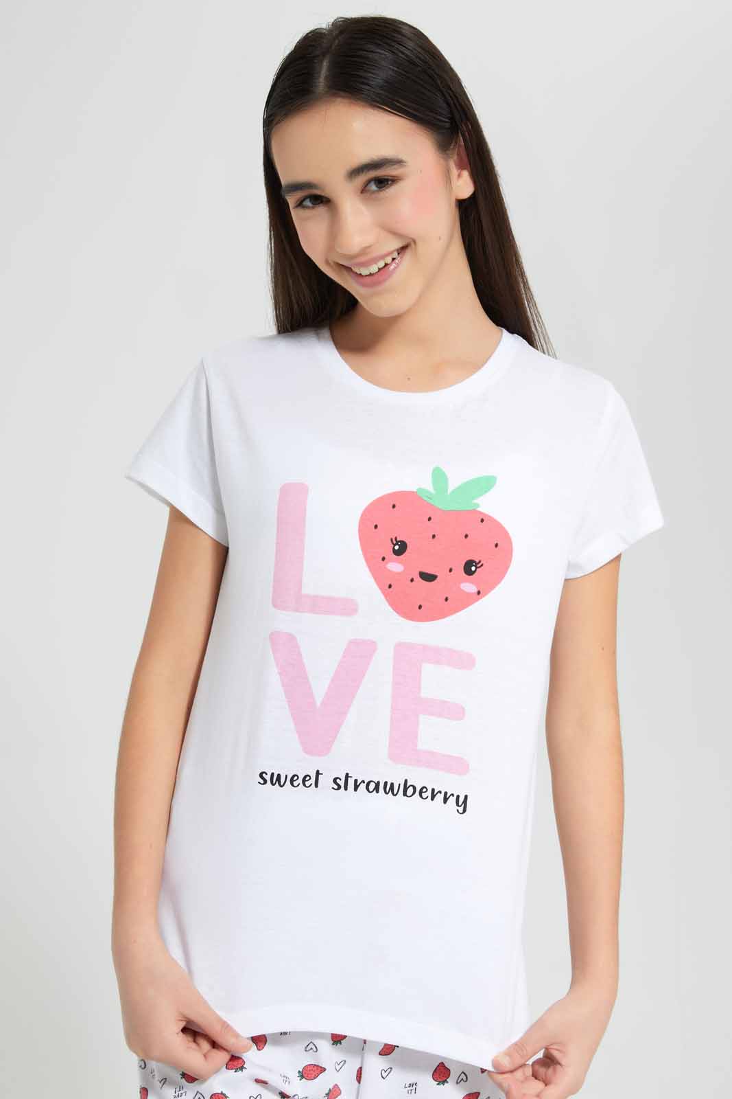 White Strawberry Pyjama Set (2 Piece)