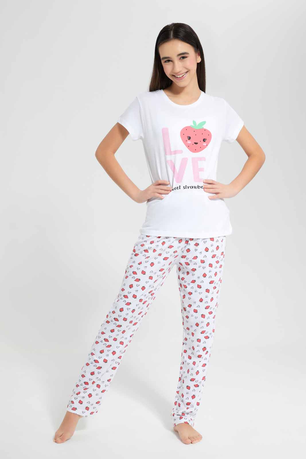 White Strawberry Pyjama Set (2 Piece)