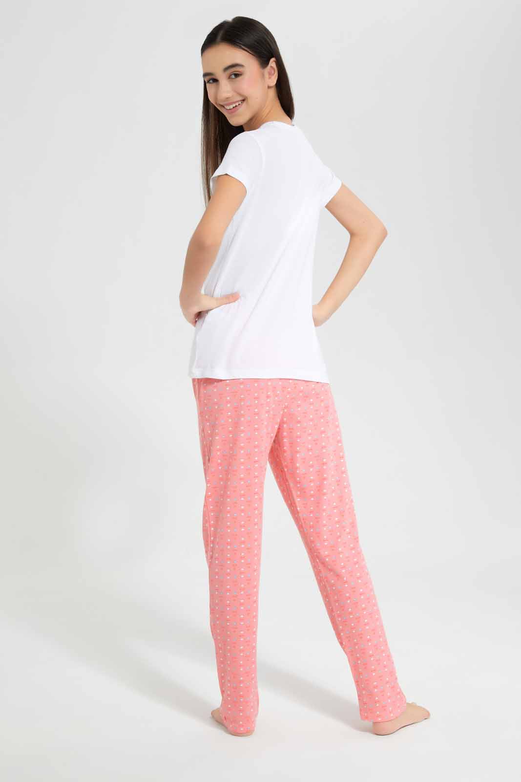 White And Pink Pyjama Set (2 Piece)