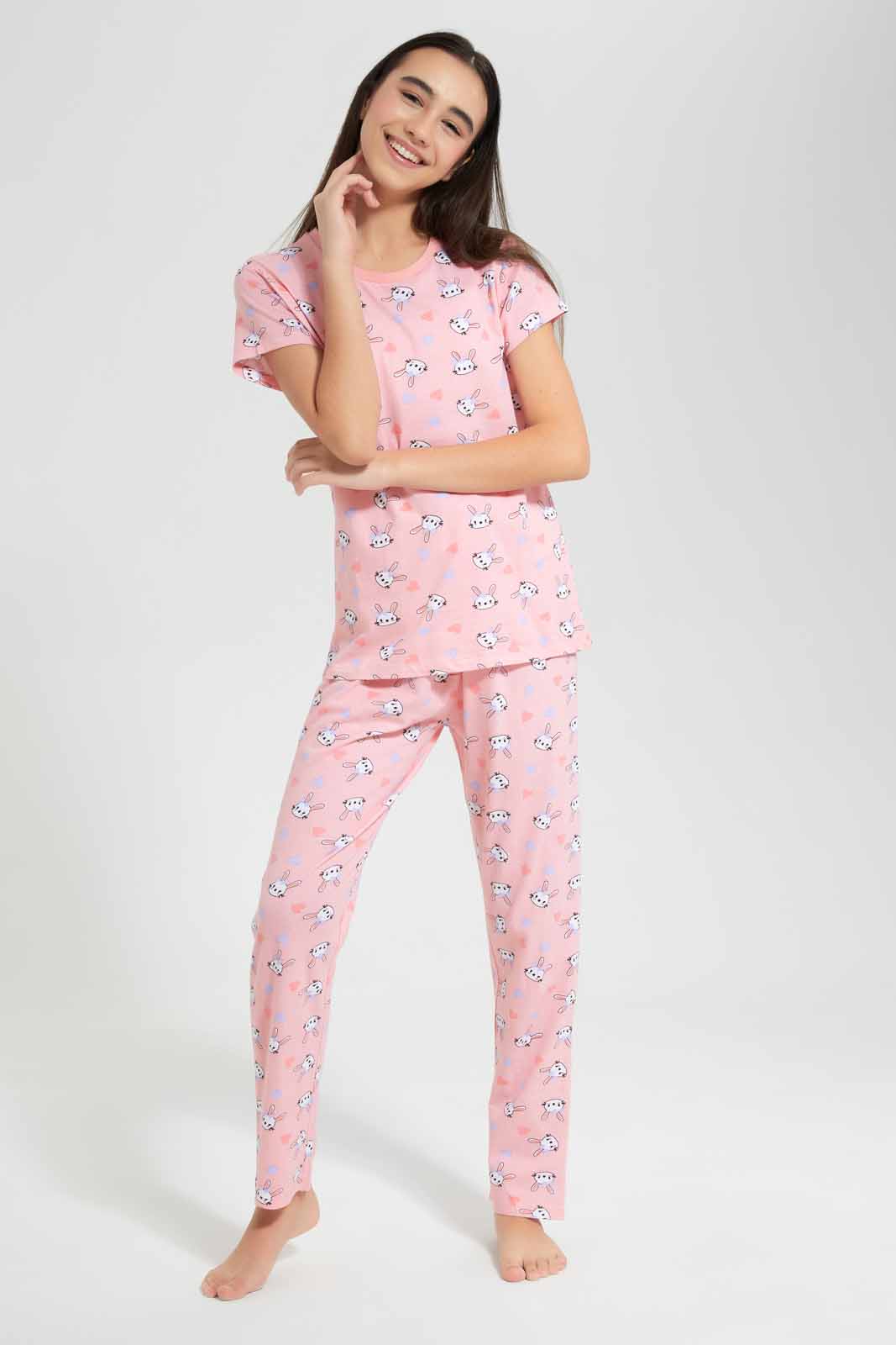 Redtag-Pink-Teddy-Print-Pyjama-Sets-Category:Pyjama-Sets,-Colour:Assorted,-Deals:New-In,-Filter:Senior-Girls-(9-to-14-Yrs),-GSR-Pyjama-Sets,-New-In-GSR-APL,-Non-Sale,-Section:Girls-(0-to-14Yrs),-W22O-Senior-Girls-9 to 14 Years