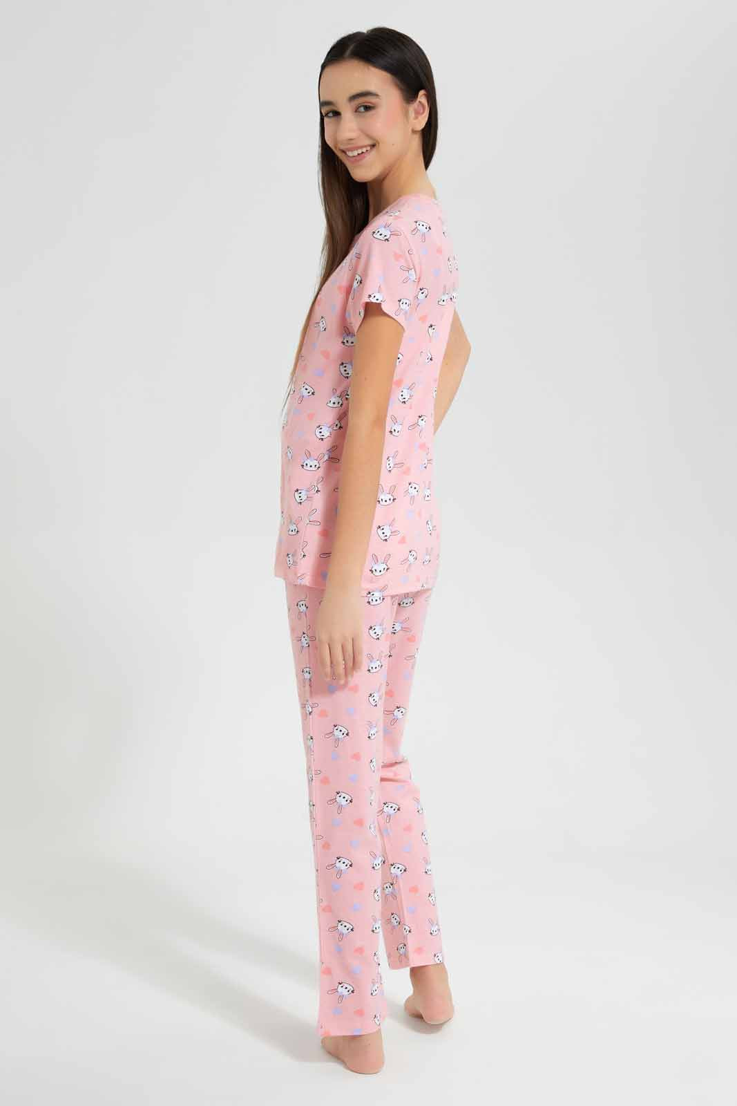 Redtag-Pink-Teddy-Print-Pyjama-Sets-Category:Pyjama-Sets,-Colour:Assorted,-Deals:New-In,-Filter:Senior-Girls-(9-to-14-Yrs),-GSR-Pyjama-Sets,-New-In-GSR-APL,-Non-Sale,-Section:Girls-(0-to-14Yrs),-W22O-Senior-Girls-9 to 14 Years