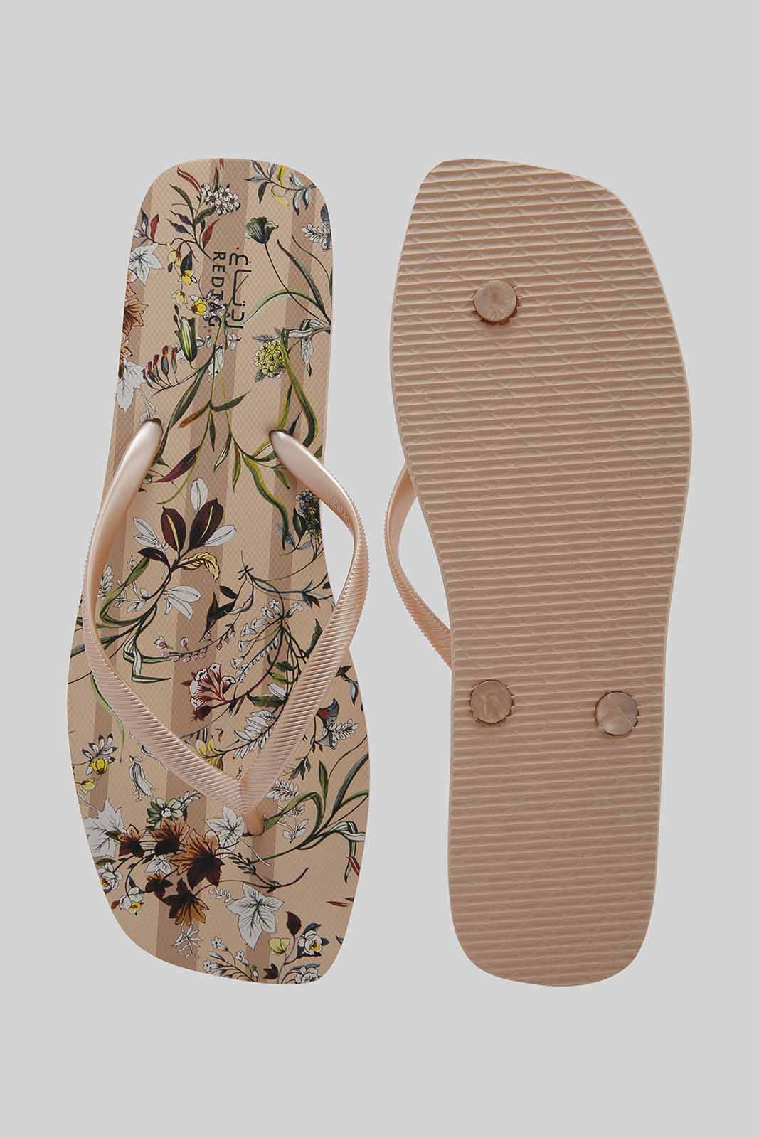Redtag-Ivory-Floral-Print-Flip-Flop-Category:Flip-Flops,-Colour:Ivory,-Deals:New-In,-Filter:Women's-Footwear,-New-In-Women-FOO,-Non-Sale,-Section:Women,-W22B,-Women-Flip-Flops-Women's-