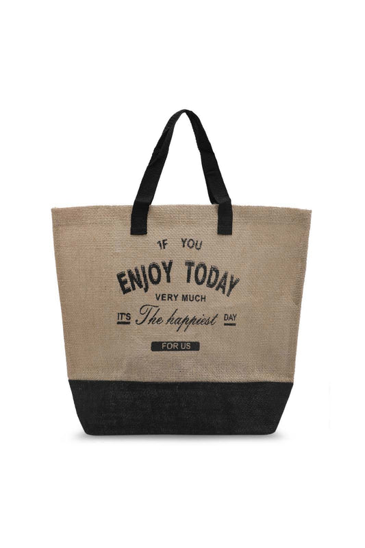 Redtag-Beige/Black-Jute-Shopping-Bag-With-Pocket-Category:Bags,-Colour:Multicolour,-Dept:Home,-Filter:Travel-Accessories,-LUG-Bags,-New-In,-New-In-LUG-ACC,-Non-Sale,-S23A,-Section:Homewares-Travel-Accessories-