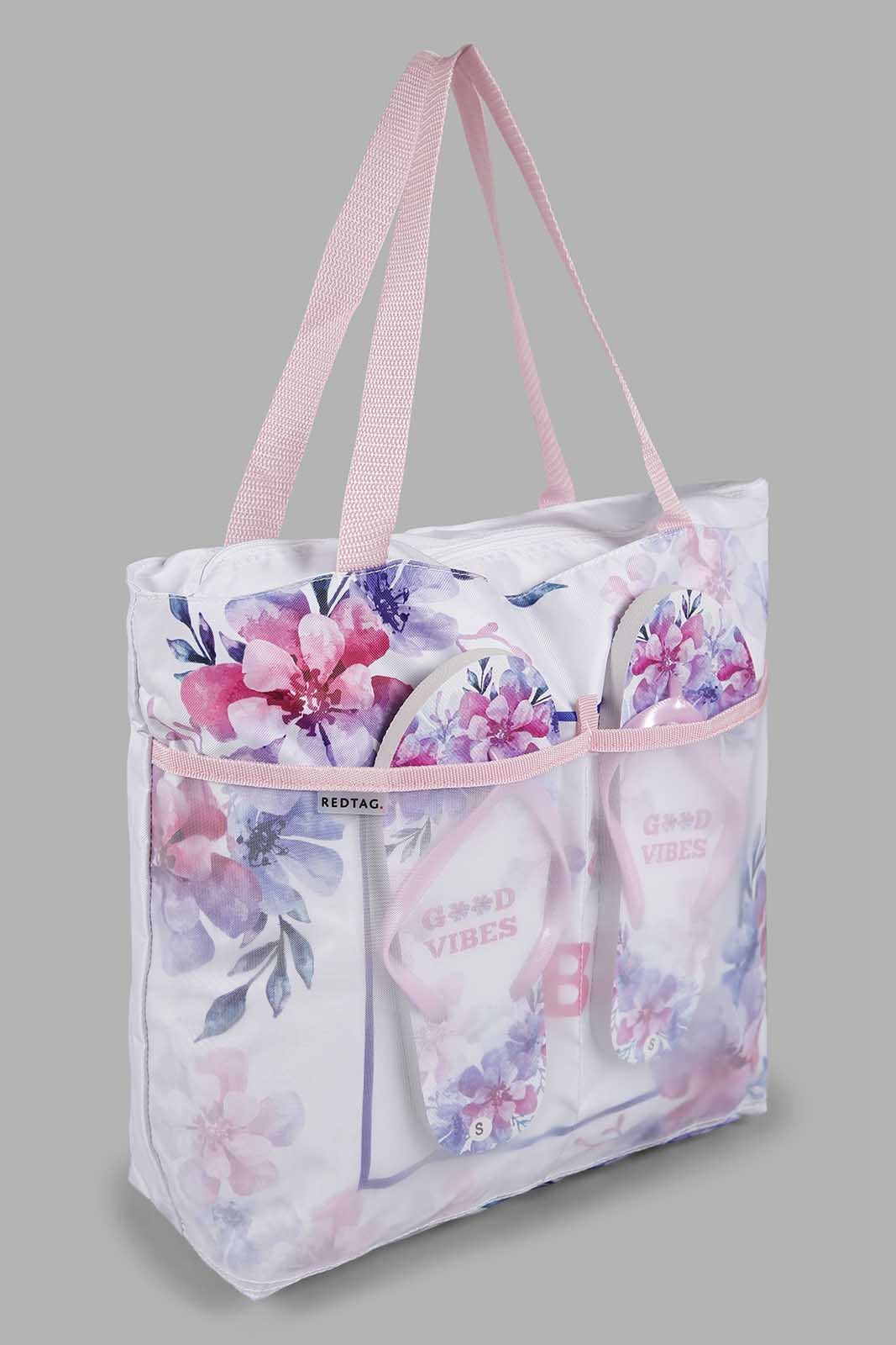 Redtag-Multi-Colour-Printed-Beach-Bag-With-Flip-Flop-Category:Bags,-Colour:Assorted,-Filter:Women's-Accessories,-New-In,-New-In-Women-ACC,-Non-Sale,-Section:Women,-W22A,-Women-Bags-Women-