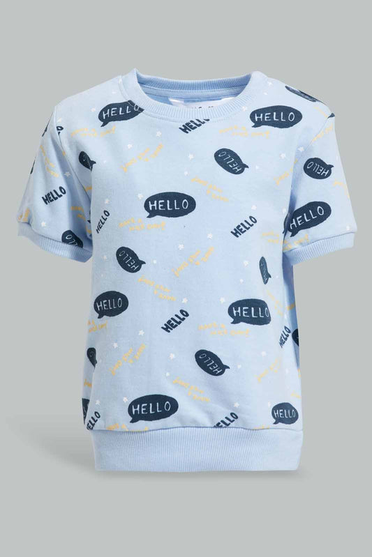 Redtag-Blue-Hellow-Allover-Print-Short-Sleeve-Sweatshirts-Bundle,-Category:Sweatshirts,-Colour:Blue,-Deals:4-For-90,-Deals:New-In,-Filter:Infant-Boys-(3-to-24-Mths),-INB-Sweatshirts,-New-In-INB-APL,-Section:Boys-(0-to-14Yrs),-TBL,-W22A-Infant-Boys-3 to 24 Months