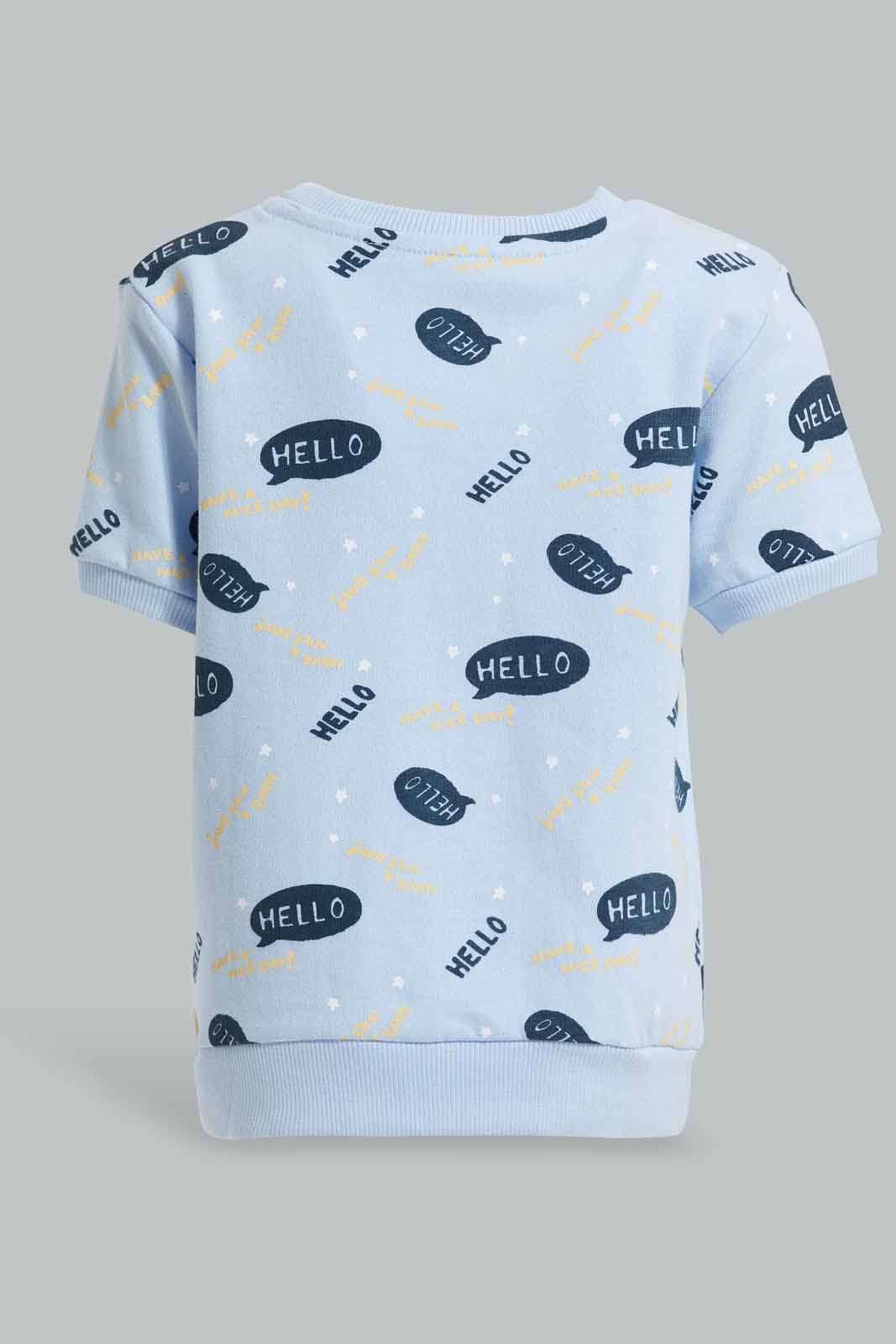 Redtag-Blue-Hellow-Allover-Print-Short-Sleeve-Sweatshirts-Bundle,-Category:Sweatshirts,-Colour:Blue,-Deals:4-For-90,-Deals:New-In,-Filter:Infant-Boys-(3-to-24-Mths),-INB-Sweatshirts,-New-In-INB-APL,-Section:Boys-(0-to-14Yrs),-TBL,-W22A-Infant-Boys-3 to 24 Months