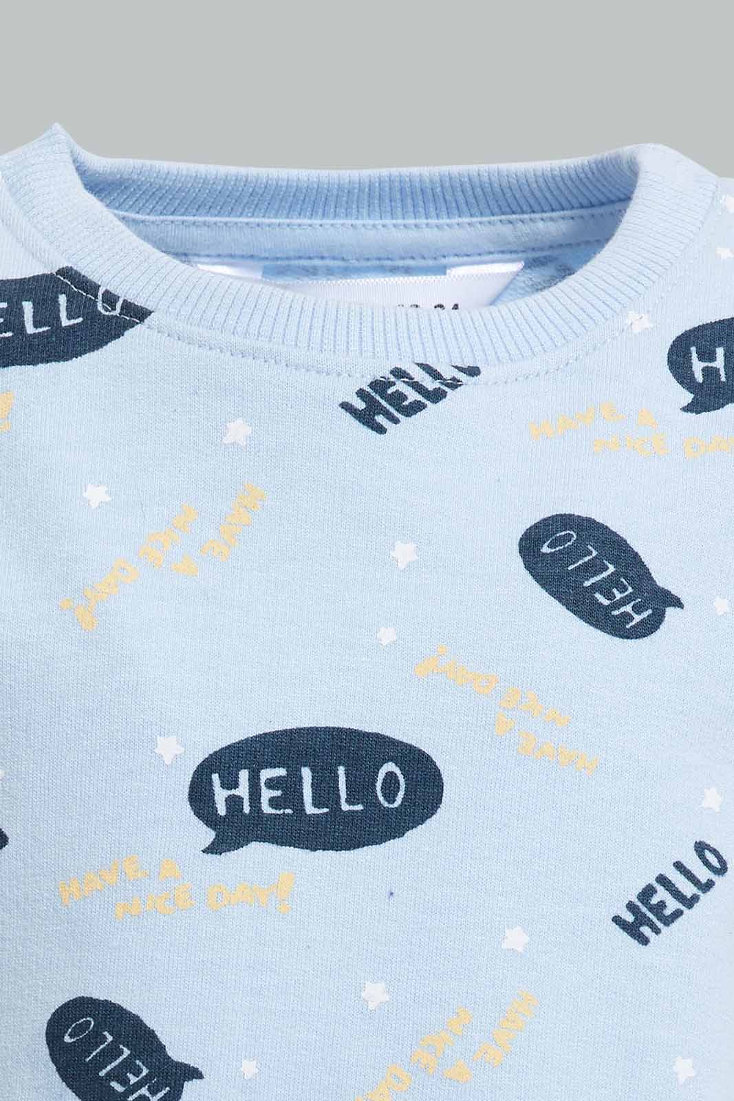 Redtag-Blue-Hellow-Allover-Print-Short-Sleeve-Sweatshirts-Bundle,-Category:Sweatshirts,-Colour:Blue,-Deals:4-For-90,-Deals:New-In,-Filter:Infant-Boys-(3-to-24-Mths),-INB-Sweatshirts,-New-In-INB-APL,-Section:Boys-(0-to-14Yrs),-TBL,-W22A-Infant-Boys-3 to 24 Months