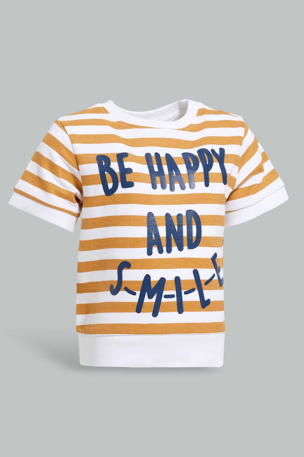 Redtag-Mustard-And-White-Striped-Short-Sleeve-Sweatshirts-Category:Sweatshirts,-Colour:Mustard,-Deals:New-In,-Filter:Infant-Boys-(3-to-24-Mths),-INB-Sweatshirts,-New-In-INB-APL,-Non-Sale,-Section:Boys-(0-to-14Yrs),-TBL,-W22A-Infant-Boys-3 to 24 Months