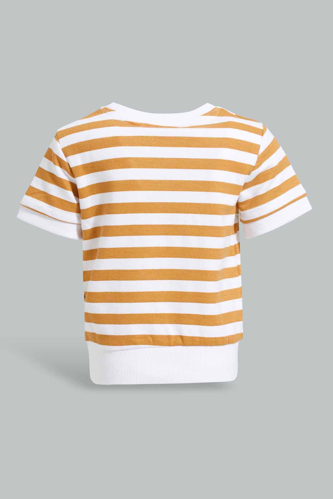 Redtag-Mustard-And-White-Striped-Short-Sleeve-Sweatshirts-Category:Sweatshirts,-Colour:Mustard,-Deals:New-In,-Filter:Infant-Boys-(3-to-24-Mths),-INB-Sweatshirts,-New-In-INB-APL,-Non-Sale,-Section:Boys-(0-to-14Yrs),-TBL,-W22A-Infant-Boys-3 to 24 Months