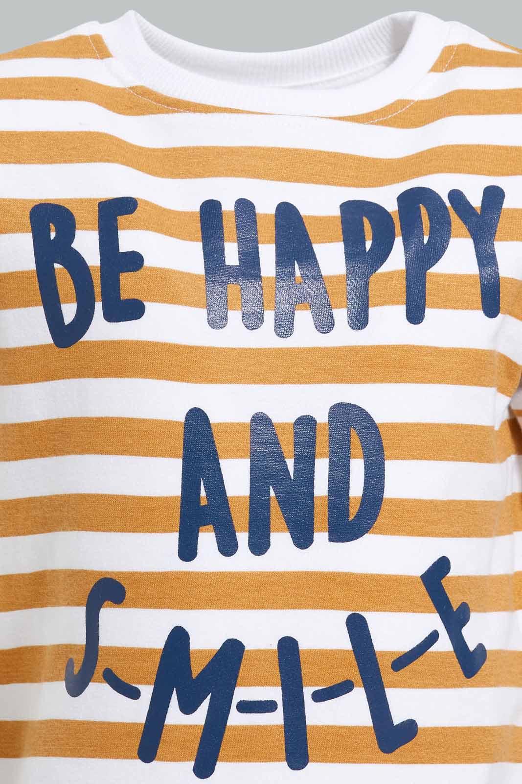 Redtag-Mustard-And-White-Striped-Short-Sleeve-Sweatshirts-Category:Sweatshirts,-Colour:Mustard,-Deals:New-In,-Filter:Infant-Boys-(3-to-24-Mths),-INB-Sweatshirts,-New-In-INB-APL,-Non-Sale,-Section:Boys-(0-to-14Yrs),-TBL,-W22A-Infant-Boys-3 to 24 Months