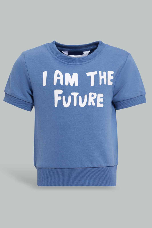 Redtag-Navy-I-Am-The-Future-Short-Sleeve-Sweatshirts-Category:Sweatshirts,-Colour:Navy,-Deals:New-In,-Filter:Infant-Boys-(3-to-24-Mths),-INB-Sweatshirts,-New-In-INB-APL,-Non-Sale,-Section:Boys-(0-to-14Yrs),-TBL,-W22A-Infant-Boys-3 to 24 Months