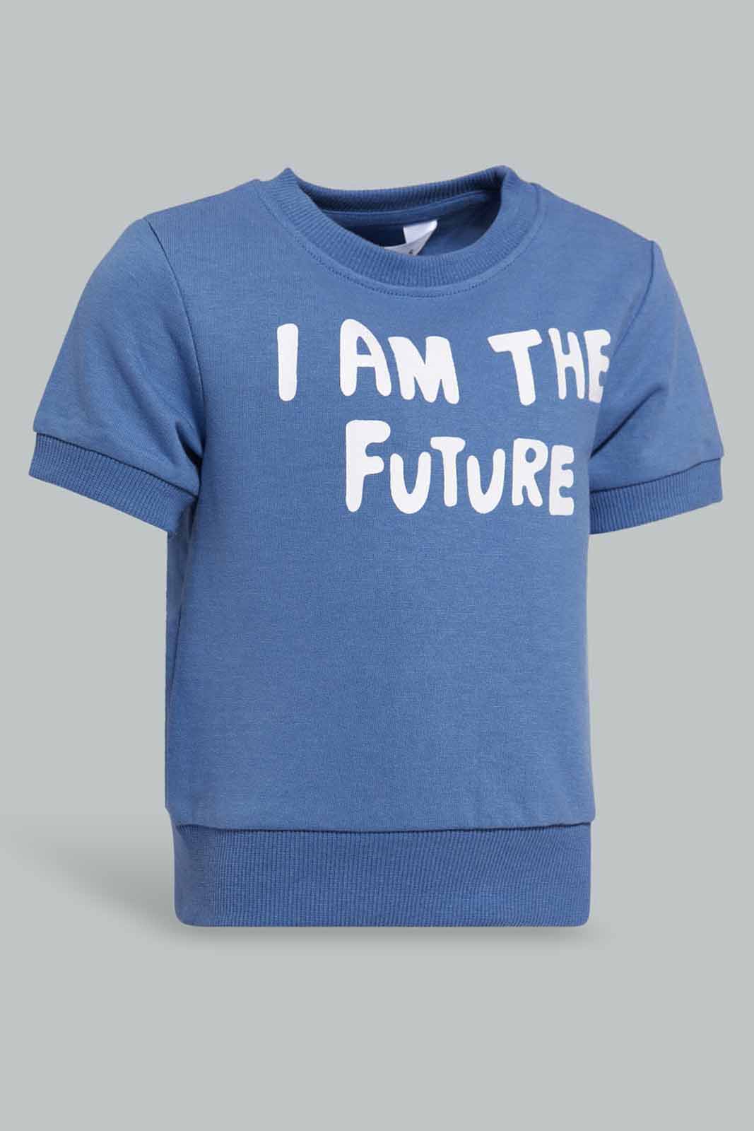 Redtag-Navy-I-Am-The-Future-Short-Sleeve-Sweatshirts-Category:Sweatshirts,-Colour:Navy,-Deals:New-In,-Filter:Infant-Boys-(3-to-24-Mths),-INB-Sweatshirts,-New-In-INB-APL,-Non-Sale,-Section:Boys-(0-to-14Yrs),-TBL,-W22A-Infant-Boys-3 to 24 Months