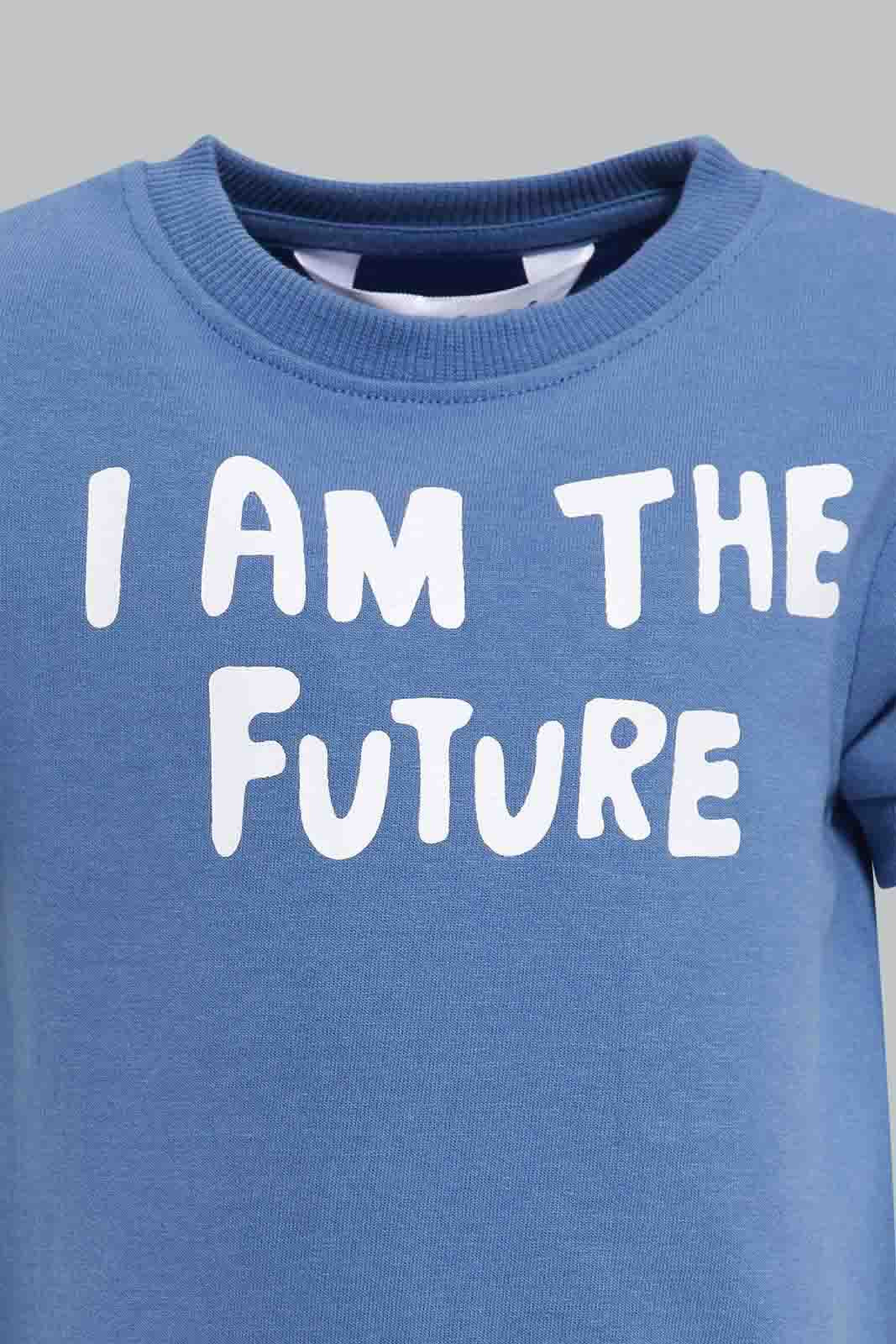 Redtag-Navy-I-Am-The-Future-Short-Sleeve-Sweatshirts-Category:Sweatshirts,-Colour:Navy,-Deals:New-In,-Filter:Infant-Boys-(3-to-24-Mths),-INB-Sweatshirts,-New-In-INB-APL,-Non-Sale,-Section:Boys-(0-to-14Yrs),-TBL,-W22A-Infant-Boys-3 to 24 Months