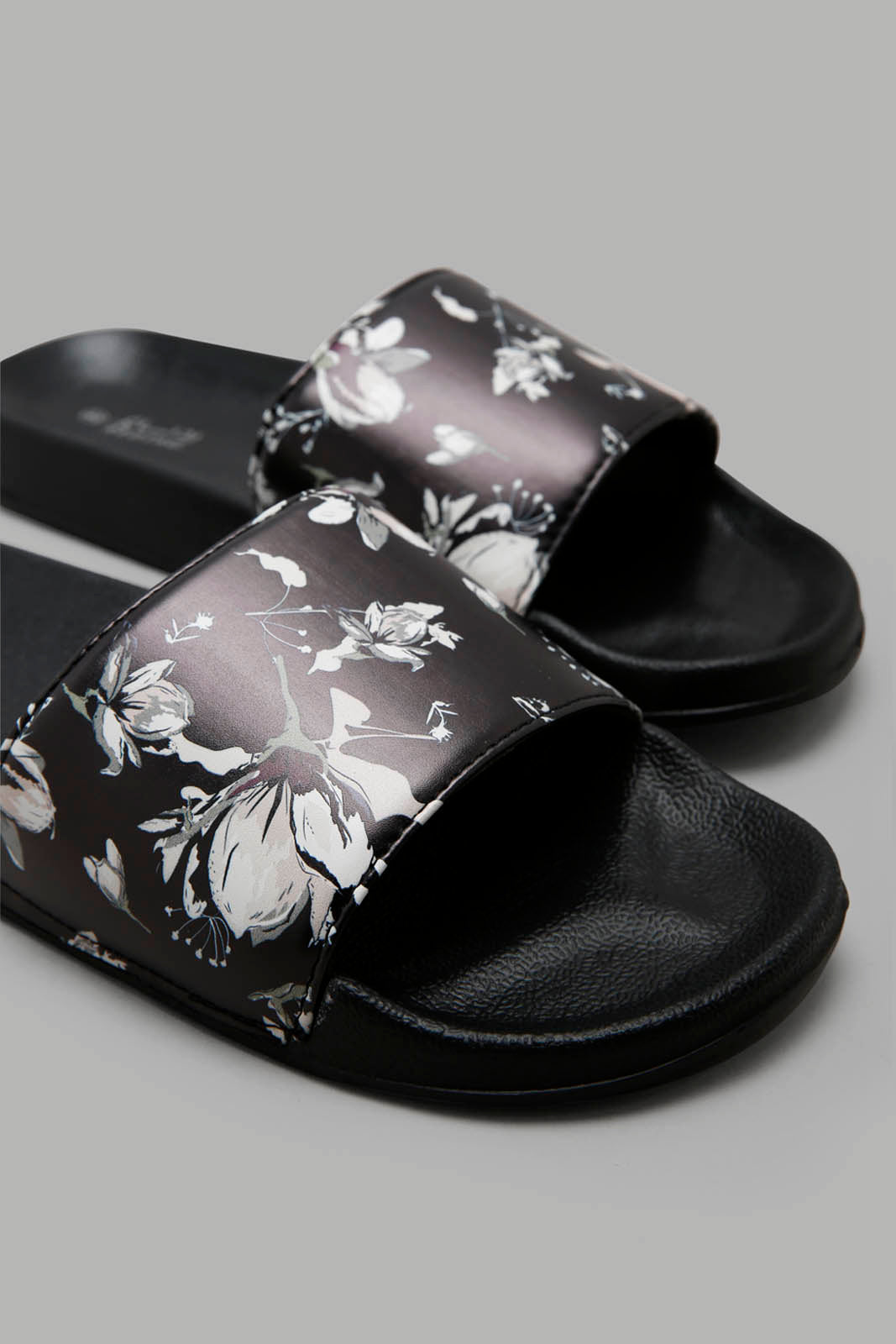 Redtag-Black-Floral-Print-Slide-Category:Flip-Flops,-Colour:Black,-Deals:New-In,-Filter:Women's-Footwear,-New-In-Women-FOO,-Non-Sale,-Section:Women,-W22A,-Women-Flip-Flops-Women's-