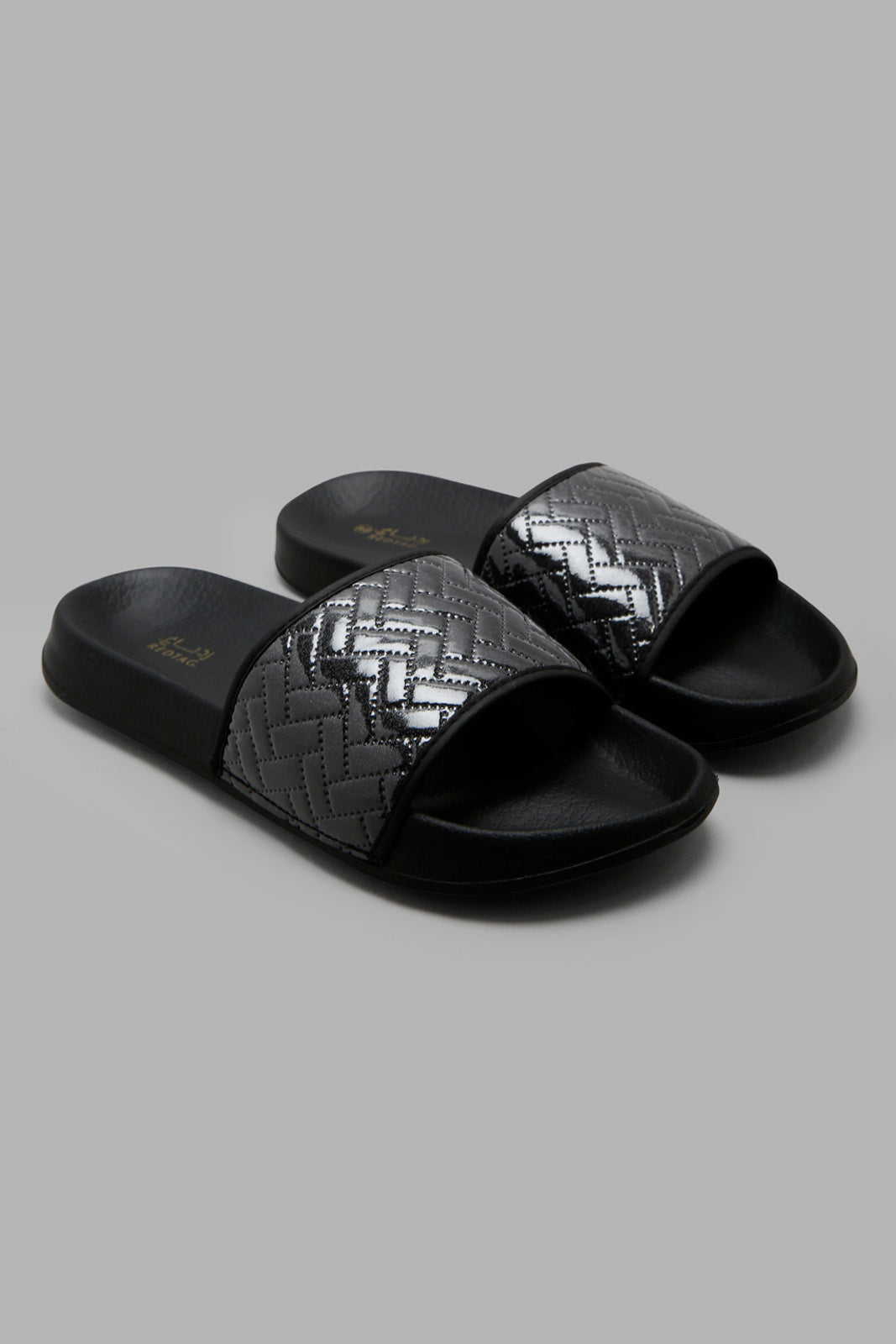 Redtag-Black-Quilt-Patent-Slide-Category:Flip-Flops,-Colour:Black,-Deals:New-In,-Filter:Women's-Footwear,-New-In-Women-FOO,-Non-Sale,-Section:Women,-W22A,-Women-Flip-Flops-Women's-