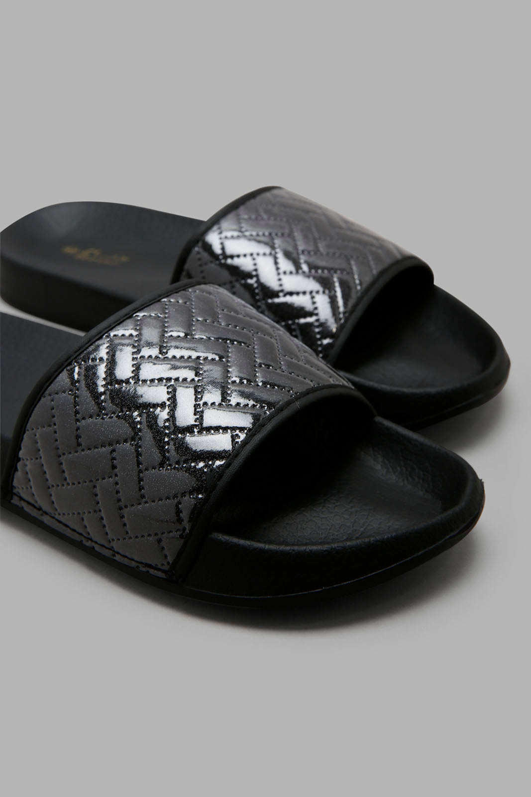 Redtag-Black-Quilt-Patent-Slide-Category:Flip-Flops,-Colour:Black,-Deals:New-In,-Filter:Women's-Footwear,-New-In-Women-FOO,-Non-Sale,-Section:Women,-W22A,-Women-Flip-Flops-Women's-