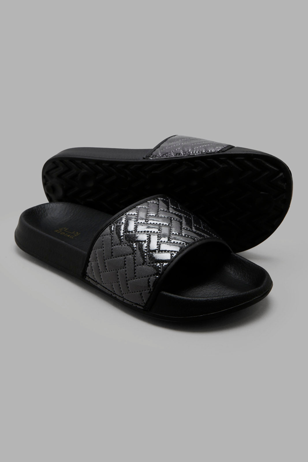 Redtag-Black-Quilt-Patent-Slide-Category:Flip-Flops,-Colour:Black,-Deals:New-In,-Filter:Women's-Footwear,-New-In-Women-FOO,-Non-Sale,-Section:Women,-W22A,-Women-Flip-Flops-Women's-