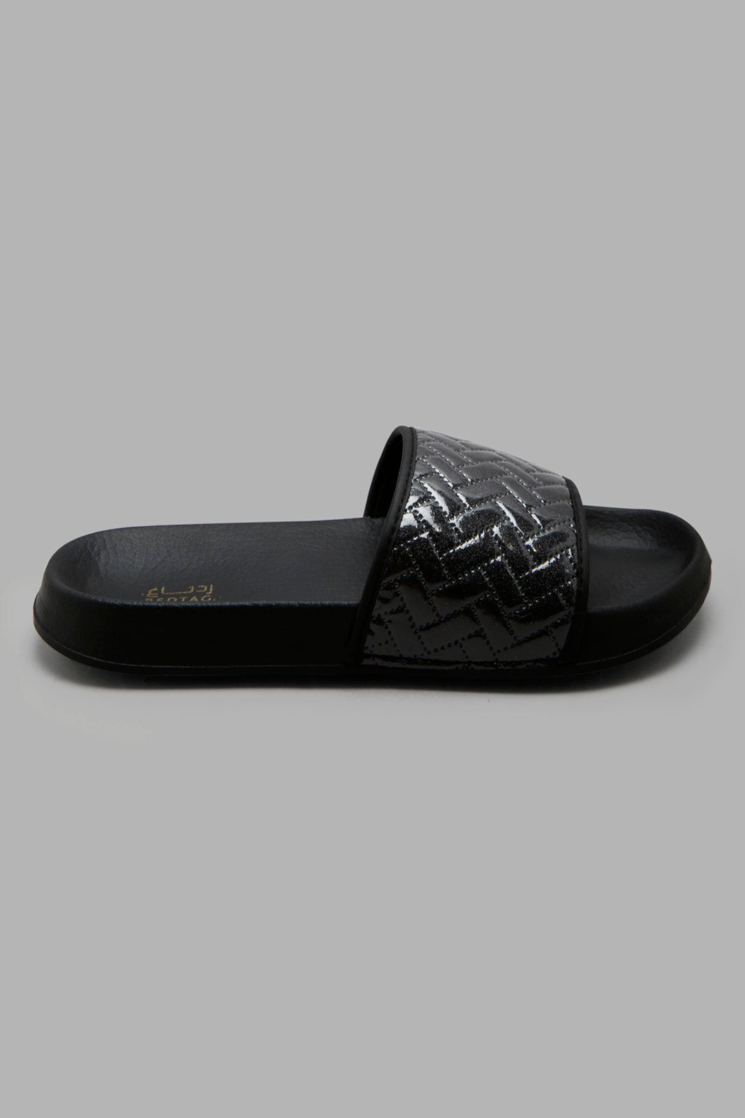 Redtag-Black-Quilt-Patent-Slide-Category:Flip-Flops,-Colour:Black,-Deals:New-In,-Filter:Women's-Footwear,-New-In-Women-FOO,-Non-Sale,-Section:Women,-W22A,-Women-Flip-Flops-Women's-