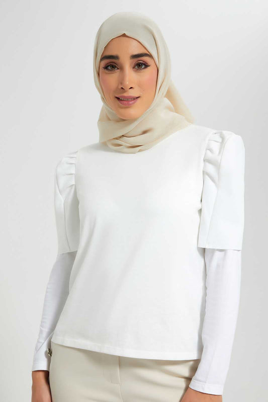 Ivory Jersey Top Puff Sleeve