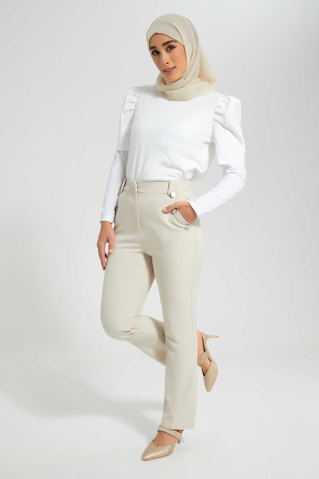 Ivory Jersey Top Puff Sleeve