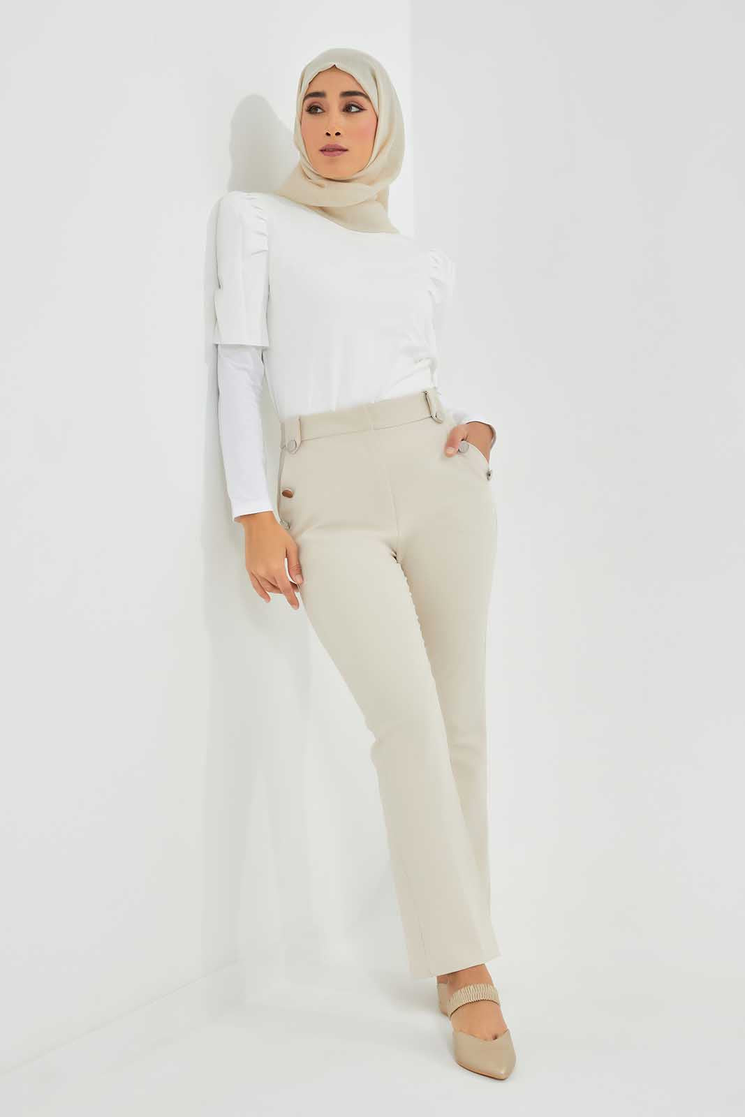 Ivory Jersey Top Puff Sleeve