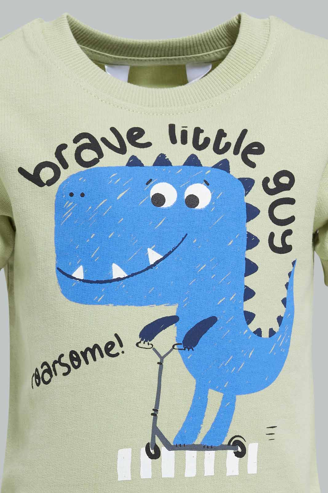 Redtag-Lime-Green-Dino-Short-Sleeve-Sweatshirts-Category:Sweatshirts,-Colour:Green,-Deals:New-In,-Filter:Infant-Boys-(3-to-24-Mths),-INB-Sweatshirts,-New-In-INB-APL,-Non-Sale,-Section:Boys-(0-to-14Yrs),-TBL,-W22A-Infant-Boys-3 to 24 Months
