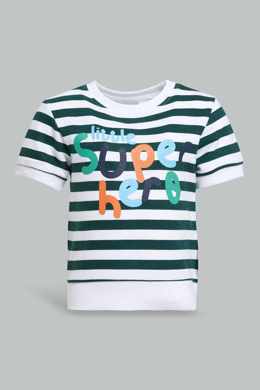 Redtag-Green-And-White-Striped-Short-Sleeve-Sweatshirts-Category:Sweatshirts,-Colour:Green,-Deals:New-In,-Filter:Infant-Boys-(3-to-24-Mths),-INB-Sweatshirts,-New-In-INB-APL,-Non-Sale,-Section:Boys-(0-to-14Yrs),-TBL,-W22A-Infant-Boys-3 to 24 Months