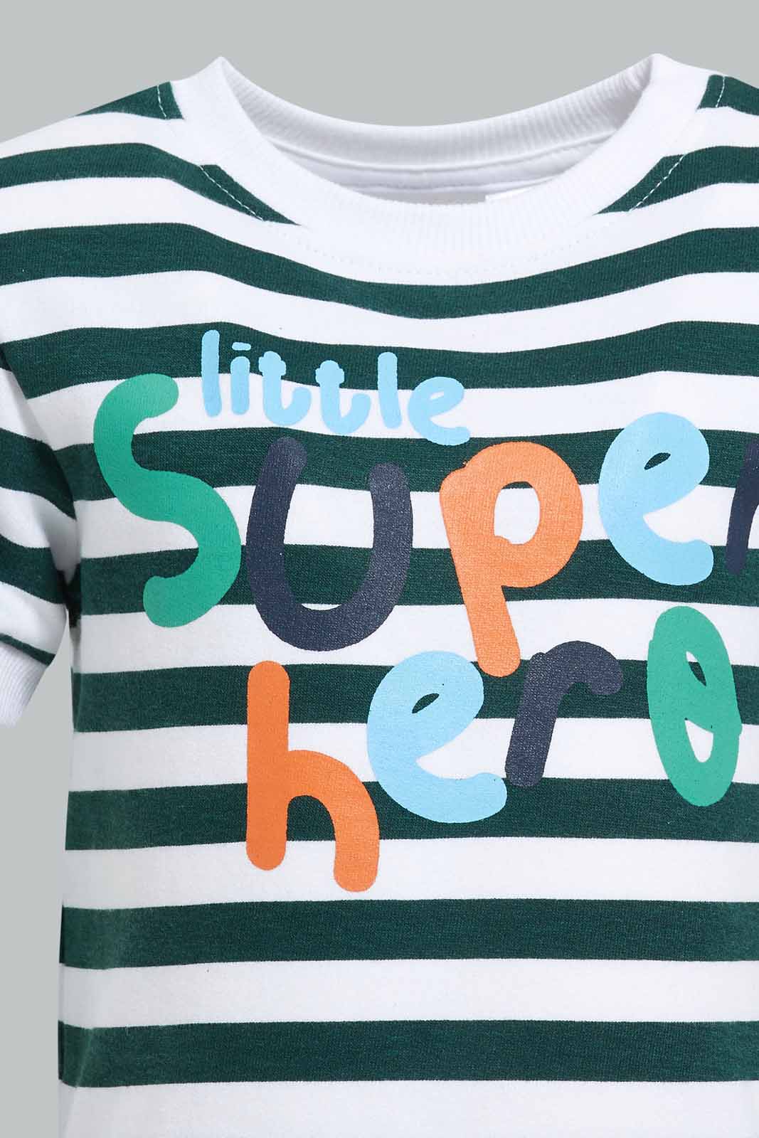 Redtag-Green-And-White-Striped-Short-Sleeve-Sweatshirts-Category:Sweatshirts,-Colour:Green,-Deals:New-In,-Filter:Infant-Boys-(3-to-24-Mths),-INB-Sweatshirts,-New-In-INB-APL,-Non-Sale,-Section:Boys-(0-to-14Yrs),-TBL,-W22A-Infant-Boys-3 to 24 Months