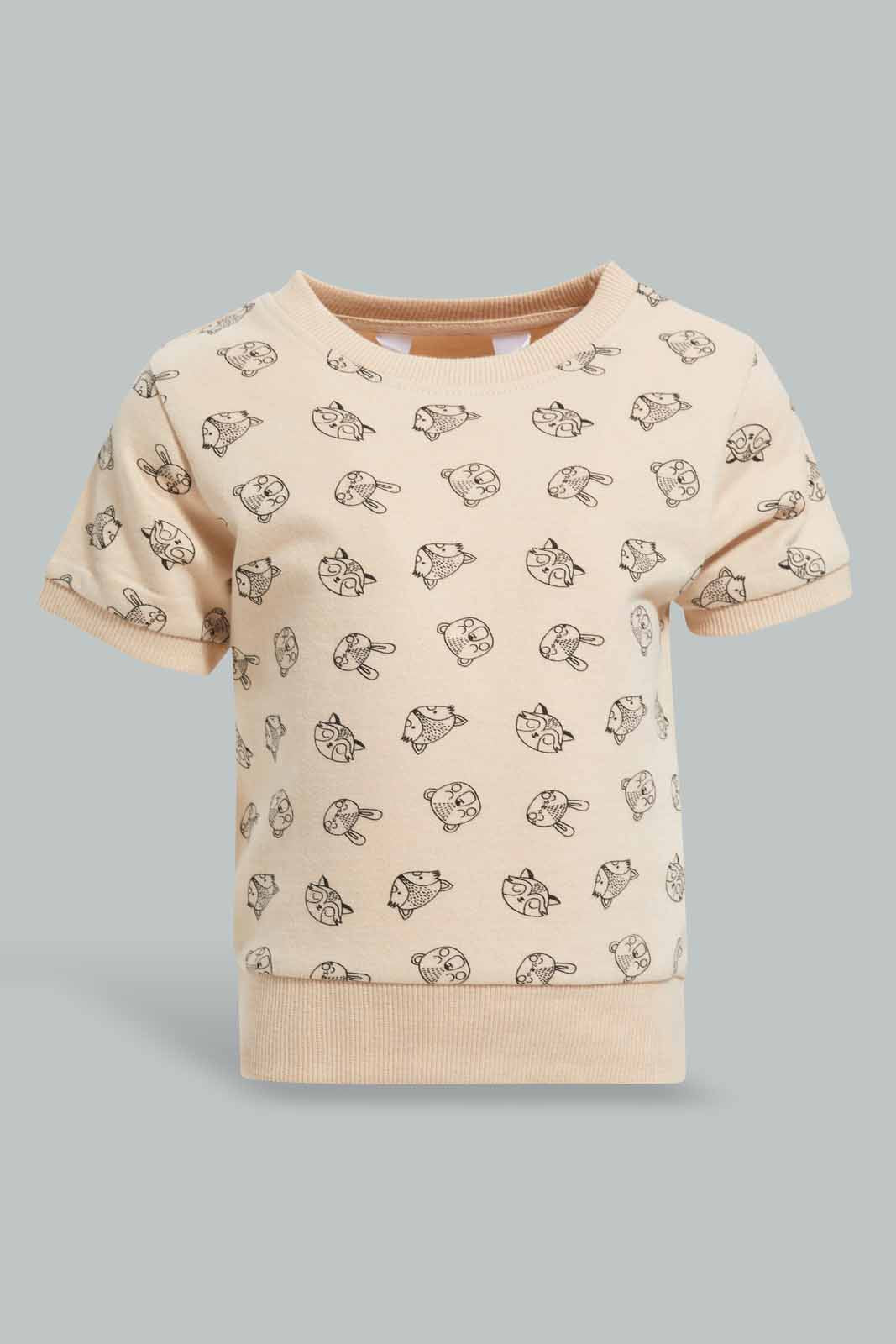 Redtag-Brown-Printed-Short-Sleeve-Sweatshirts-Category:Sweatshirts,-Colour:Brown,-Deals:New-In,-Filter:Infant-Boys-(3-to-24-Mths),-INB-Sweatshirts,-New-In-INB-APL,-Non-Sale,-Section:Boys-(0-to-14Yrs),-TBL,-W22A-Infant-Boys-3 to 24 Months