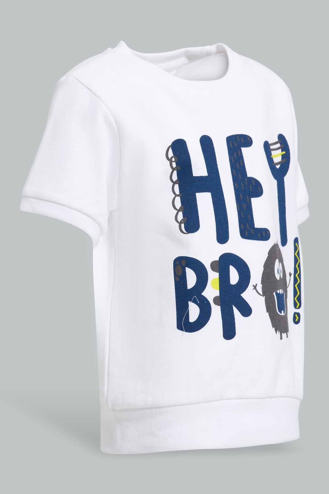 Redtag-White-Hey-Bro-Short-Sleeve-Sweatshirts-Bundle,-Category:Sweatshirts,-Colour:White,-Deals:4-For-90,-Deals:New-In,-Filter:Infant-Boys-(3-to-24-Mths),-INB-Sweatshirts,-New-In-INB-APL,-Section:Boys-(0-to-14Yrs),-TBL,-W22A-Infant-Boys-3 to 24 Months