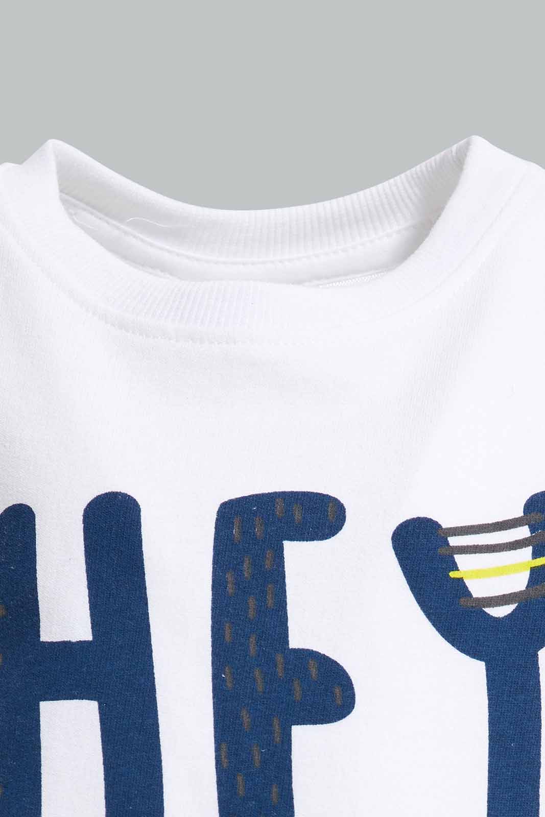 Redtag-White-Hey-Bro-Short-Sleeve-Sweatshirts-Bundle,-Category:Sweatshirts,-Colour:White,-Deals:4-For-90,-Deals:New-In,-Filter:Infant-Boys-(3-to-24-Mths),-INB-Sweatshirts,-New-In-INB-APL,-Section:Boys-(0-to-14Yrs),-TBL,-W22A-Infant-Boys-3 to 24 Months