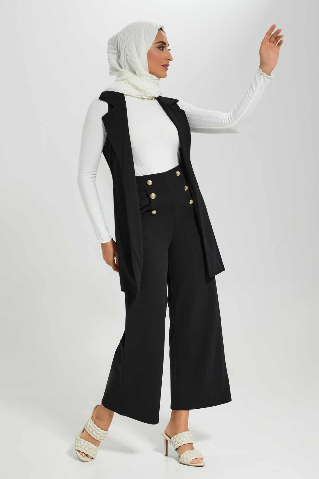 Redtag-Black-Sleeveless-Lapel-Color-Belted-Knitted-Jacket-Category:Jackets,-Colour:Black,-Deals:New-In,-Filter:Women's-Clothing,-LMC,-New-In-Women-APL,-Non-Sale,-Section:Women,-W22A,-Women-Jackets--