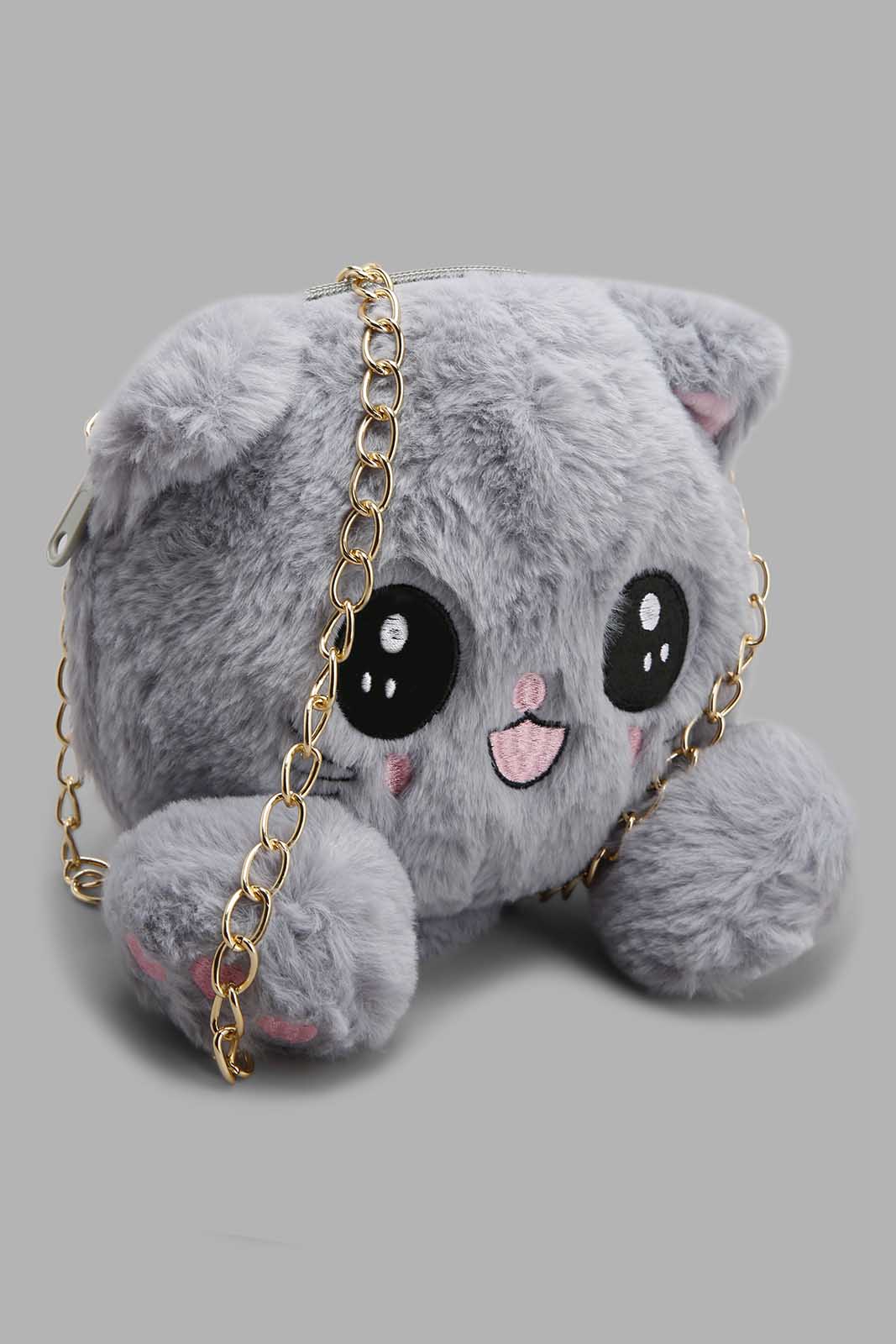 Redtag-Grey-Character-Faux-Fur-Crossbody-Category:Bags,-Colour:Grey,-Filter:Girls-Accessories,-GIR-Bags,-New-In,-New-In-GIR-ACC,-Non-Sale,-Section:Girls-(0-to-14Yrs),-W22A-Girls-