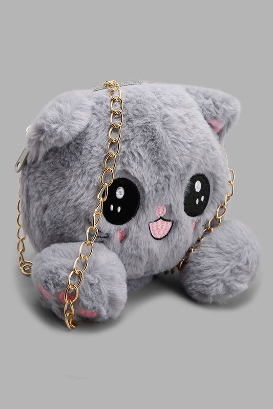 Redtag-Grey-Character-Faux-Fur-Crossbody-Category:Bags,-Colour:Grey,-Filter:Girls-Accessories,-GIR-Bags,-New-In,-New-In-GIR-ACC,-Non-Sale,-Section:Girls-(0-to-14Yrs),-W22A-Girls-