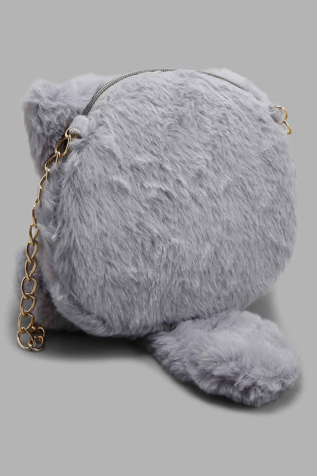 Redtag-Grey-Character-Faux-Fur-Crossbody-Category:Bags,-Colour:Grey,-Filter:Girls-Accessories,-GIR-Bags,-New-In,-New-In-GIR-ACC,-Non-Sale,-Section:Girls-(0-to-14Yrs),-W22A-Girls-