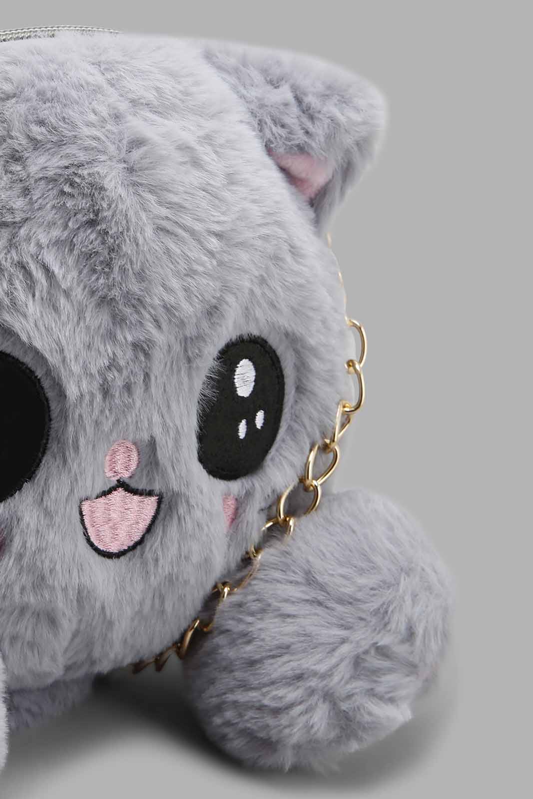 Redtag-Grey-Character-Faux-Fur-Crossbody-Category:Bags,-Colour:Grey,-Filter:Girls-Accessories,-GIR-Bags,-New-In,-New-In-GIR-ACC,-Non-Sale,-Section:Girls-(0-to-14Yrs),-W22A-Girls-