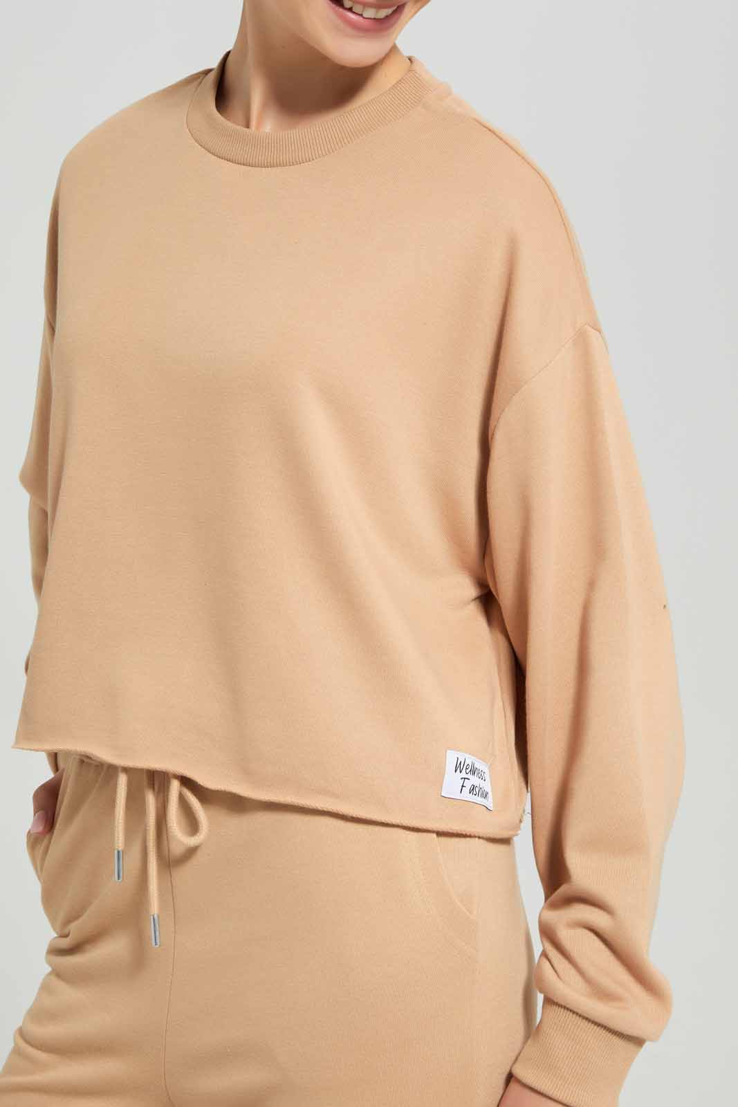 Redtag-Brown-Plain-Cropped-Sustainable-Sweatshirt-Category:Sweatshirts,-Colour:Brown,-Deals:New-In,-Filter:Women's-Clothing,-New-In-Women-APL,-Non-Sale,-Section:Women,-W22A,-Women-Sweatshirts-Women's-
