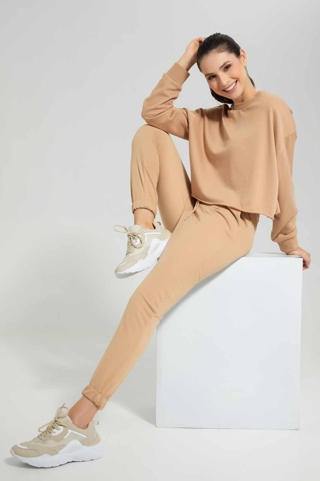 Redtag-Brown-Plain-Cropped-Sustainable-Sweatshirt-Category:Sweatshirts,-Colour:Brown,-Deals:New-In,-Filter:Women's-Clothing,-New-In-Women-APL,-Non-Sale,-Section:Women,-W22A,-Women-Sweatshirts-Women's-