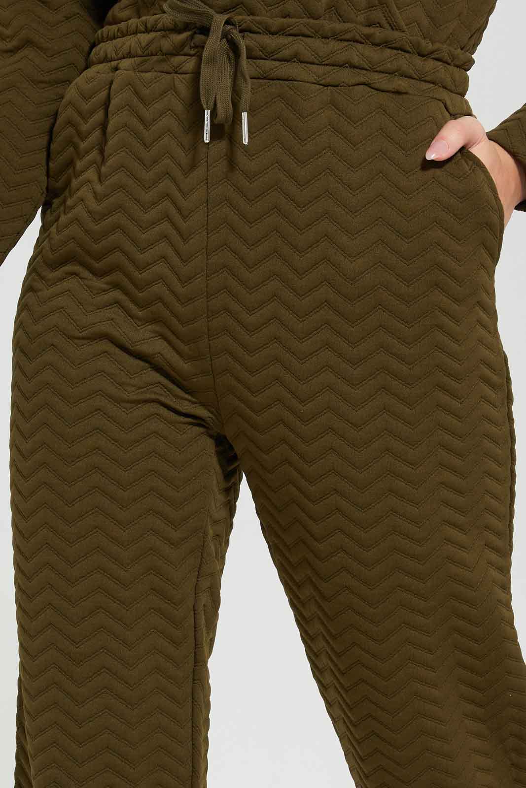 Women Olive Quilted Lounge Pant