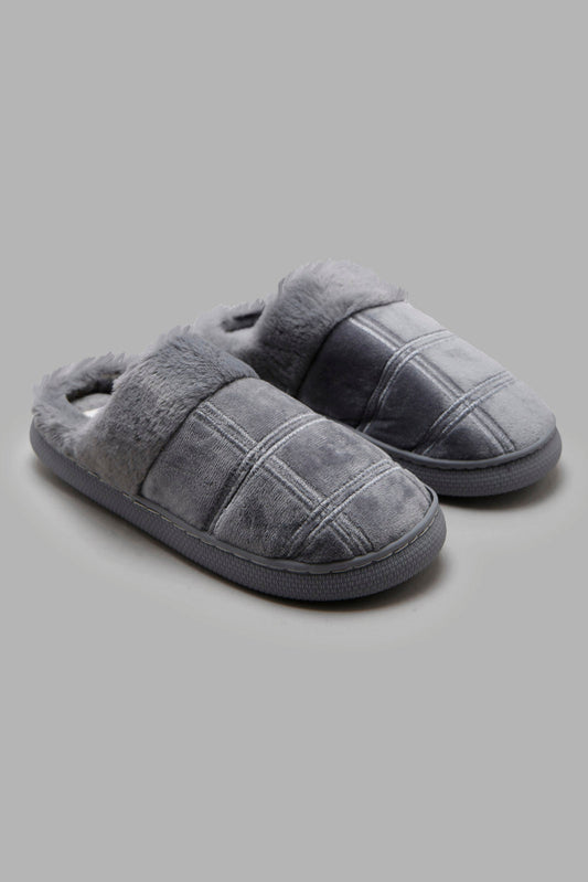 Redtag-Grey-Padded-Furr-Slipper-BSR-Slippers,-Category:Slippers,-CHR,-Colour:Grey,-Deals:New-In,-Filter:Boys-Footwear-(5-to-14-Yrs),-New-In-BSR-FOO,-Non-Sale,-Section:Boys-(0-to-14Yrs),-W22A-Senior-Boys-5 to 14 Years