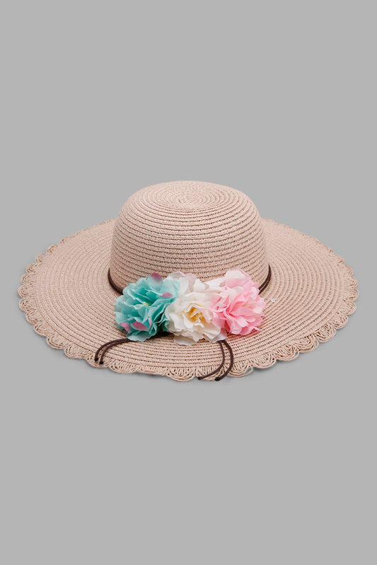 Redtag-Peach-Red-Colour-Floral-Embellished-Colour-Hats-Category:Caps-&-Hats,-Colour:Red,-Filter:Girls-Accessories,-GIR-Caps-&-Hats,-New-In,-New-In-GIR-ACC,-Non-Sale,-Section:Girls-(0-to-14Yrs),-W22A-Girls-