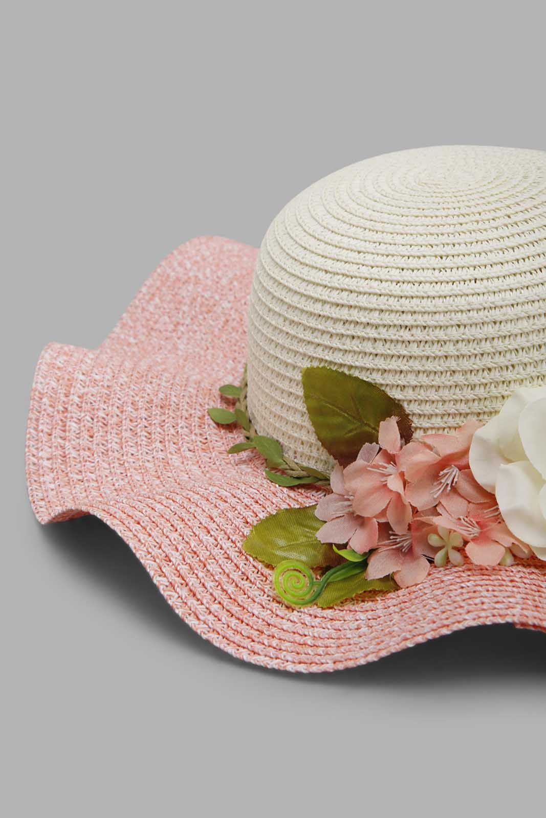 Redtag-Pink-And-White-Floral-Embellished-Hat-Category:Caps-&-Hats,-Colour:Assorted,-Filter:Girls-Accessories,-GIR-Caps-&-Hats,-New-In,-New-In-GIR-ACC,-Non-Sale,-Section:Girls-(0-to-14Yrs),-W22A-Girls-